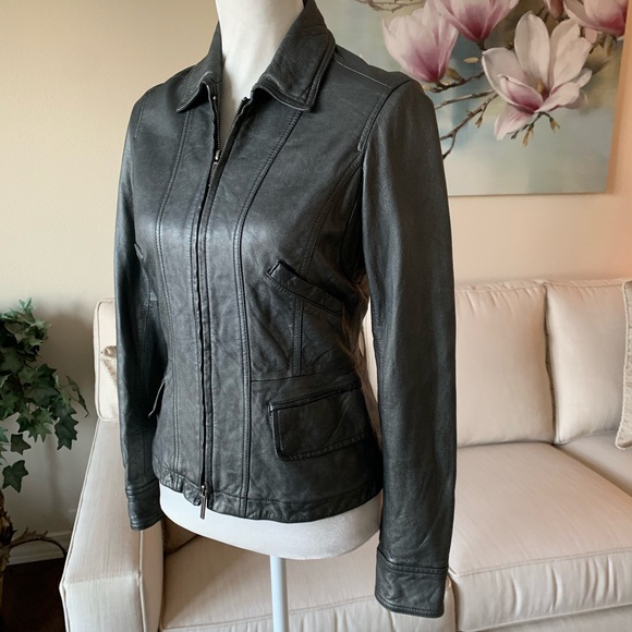 Vince Metallic Gray Genuine Leather Moto Jacket - Picture 2 of 8